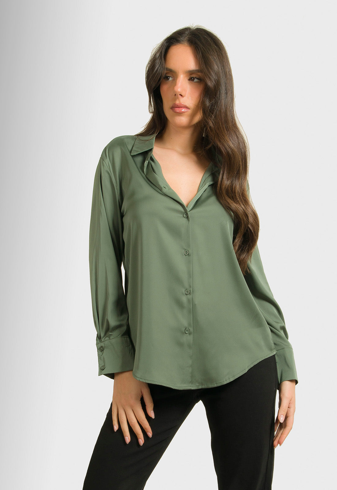 ΠΟΥΚΑΜΙΣΟ ΣΑΤΕΝ ΣΕ ΙΣΙΑ ΓΡΑΜΜΗ-DARK GREEN