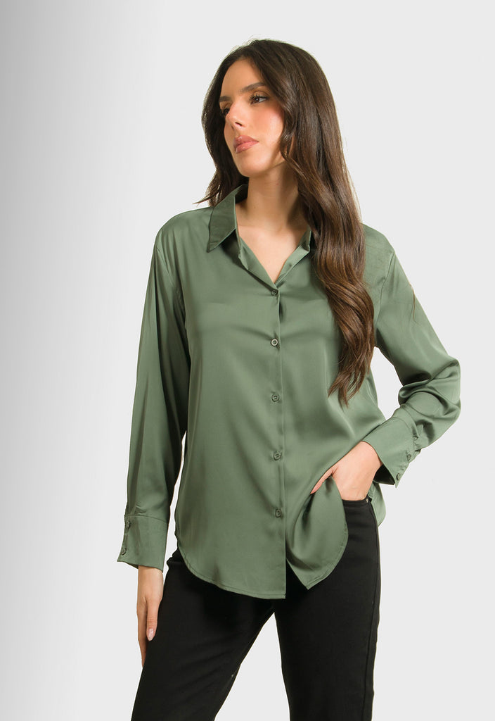 ΠΟΥΚΑΜΙΣΟ ΣΑΤΕΝ ΣΕ ΙΣΙΑ ΓΡΑΜΜΗ-DARK GREEN