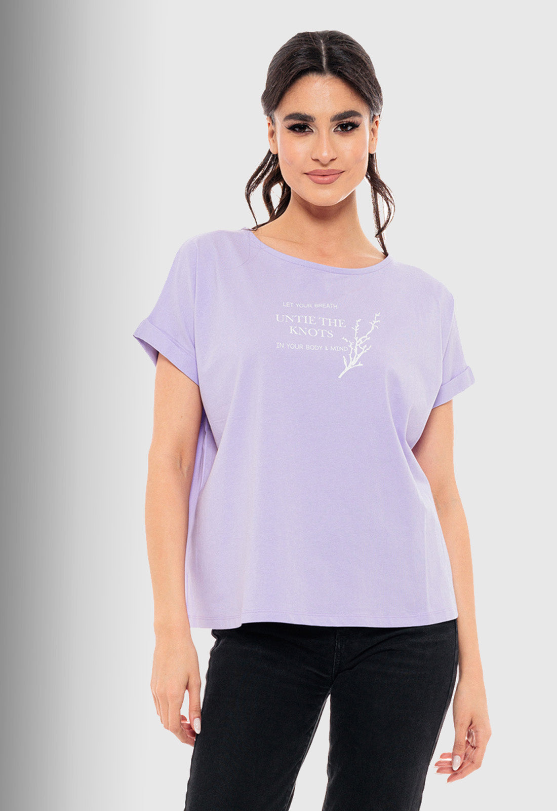 T-SHIRT ΒΑΜΒΑΚΕΡΟ ΜΕ ΤΥΠΩΜΑ KNOTS-ΛΙΛΑ