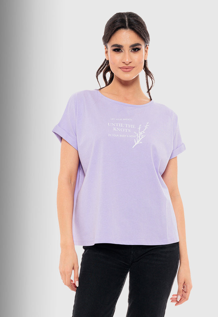 T-SHIRT ΒΑΜΒΑΚΕΡΟ ΜΕ ΤΥΠΩΜΑ KNOTS-ΛΙΛΑ