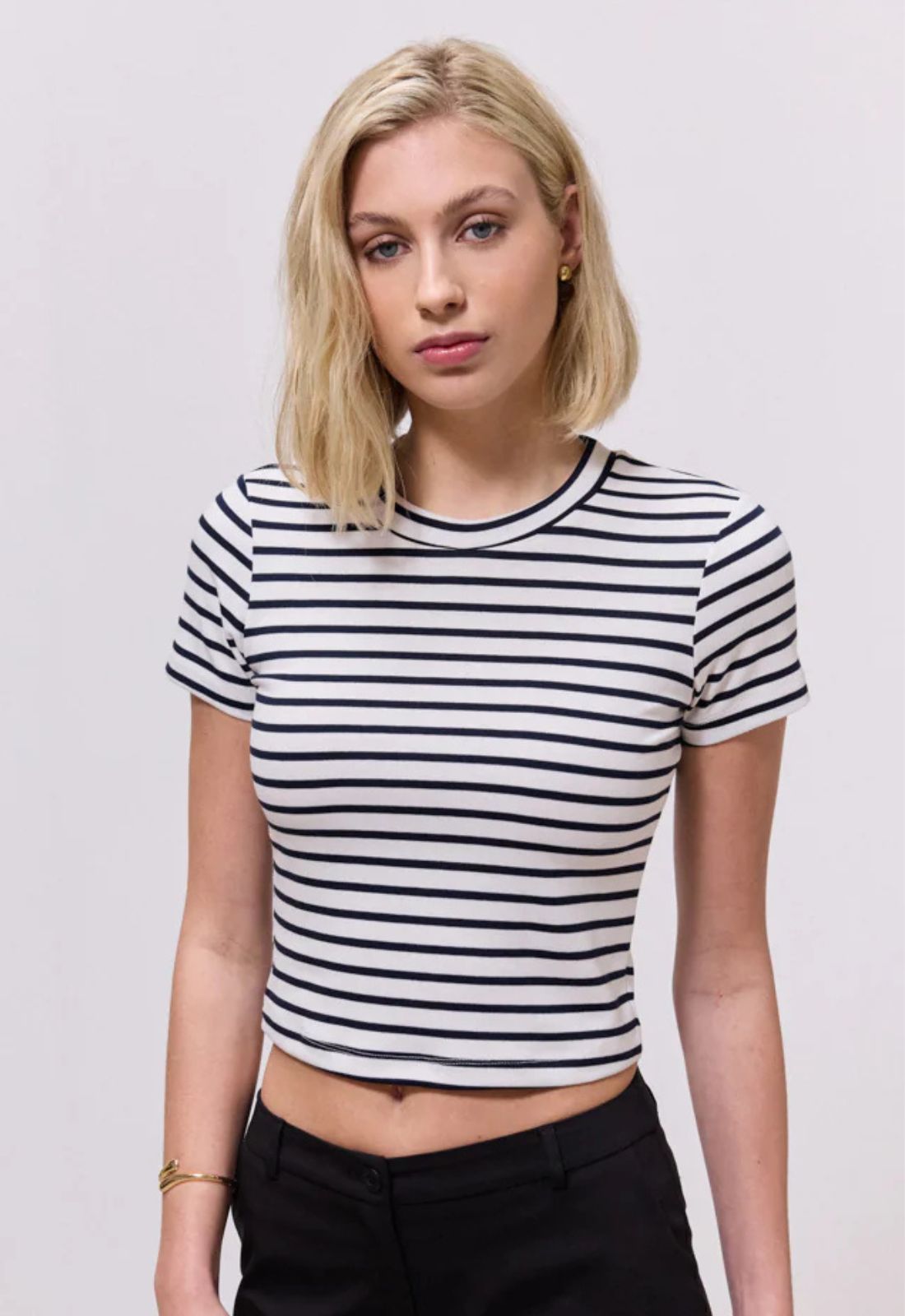 ΜΠΛΟΥΖΑ CROP ΡΙΓΕ-NAVY