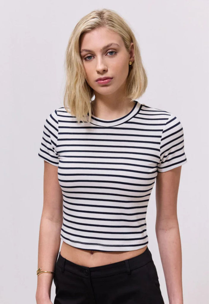 ΜΠΛΟΥΖΑ CROP ΡΙΓΕ-NAVY