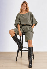 ΜΠΛΟΥΖΑ ΚΟΝΤΗ LOOSE FIT ΜΕ ΦΑΡΔΥ ΜΑΝΙΚΙ-ΓΚΡΙ