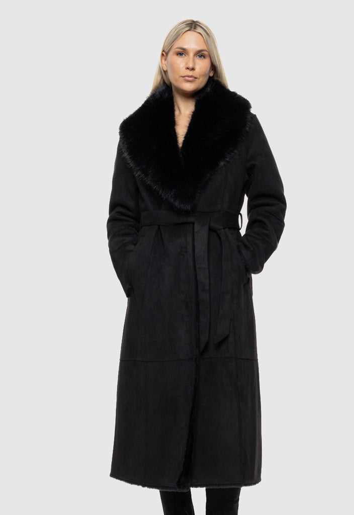 ΠΑΛΤΟ ΜΑΚΡΥ SUEDE ΜΕ ΓΟΥΝΑ-ΜΑΥΡΟ