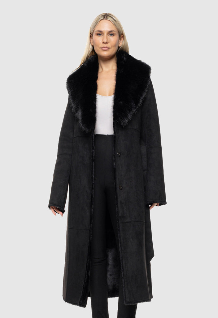 ΠΑΛΤΟ ΜΑΚΡΥ SUEDE ΜΕ ΓΟΥΝΑ-ΜΑΥΡΟ