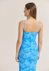 ΦΟΡΕΜΑ STRAPLESS MIDI FLORAL-OCEAN