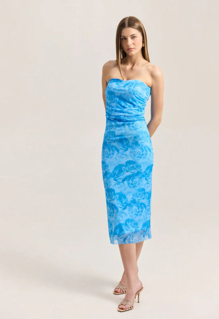 ΦΟΡΕΜΑ STRAPLESS MIDI FLORAL-OCEAN