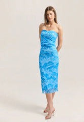 ΦΟΡΕΜΑ STRAPLESS MIDI FLORAL-OCEAN