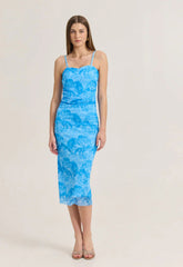 ΦΟΡΕΜΑ STRAPLESS MIDI FLORAL-OCEAN